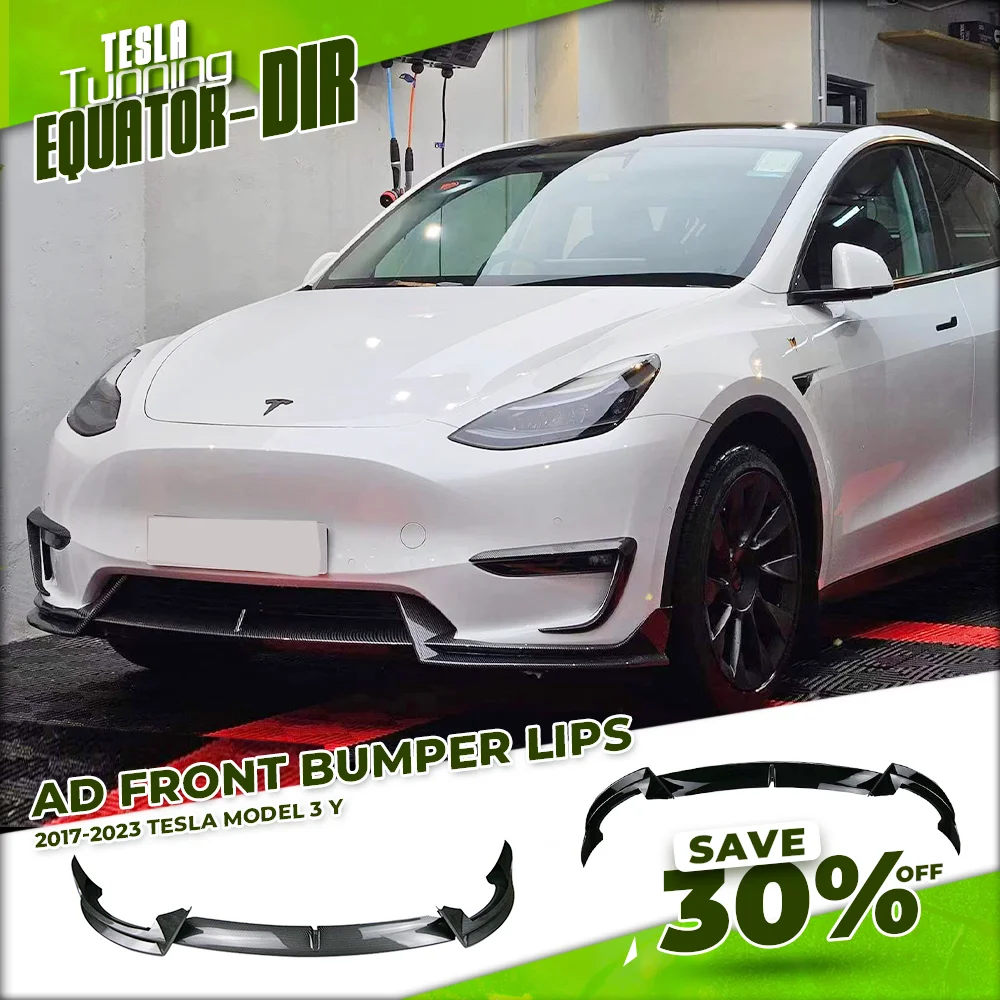 

Equator 2023 Tesla Model Y Front Bumper Lip Carbon Deflector Chin Guard Trim Modified Body Kit Spoiler For Model 3 Y 2017-2023