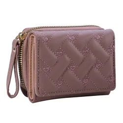 Elegant Pink Embroidered Love Tri - fold Women's Wallet with Multi - Card Slots (Purple)