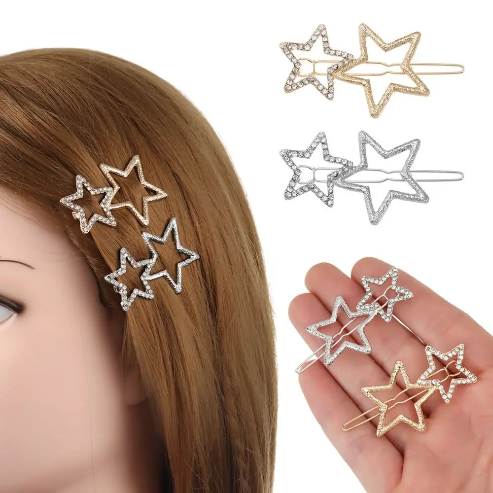 

12Pcs Silver Golden Geometric Hair Pins Star Clip Rhinestone Hairpin Barrettes Metal Hair Clips Star Hair Clips Pins