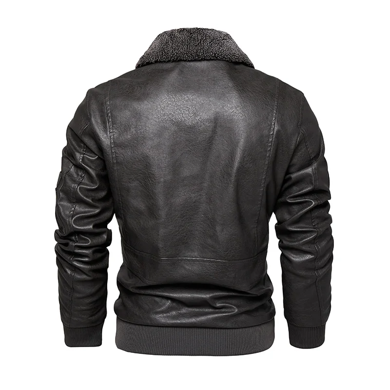 2023 Leather Jacket Men Winter Fleece Motorcycle Faux Leather Jacket Removable Fur Collar Windbreaker Ropa De Hombre Slim Coat