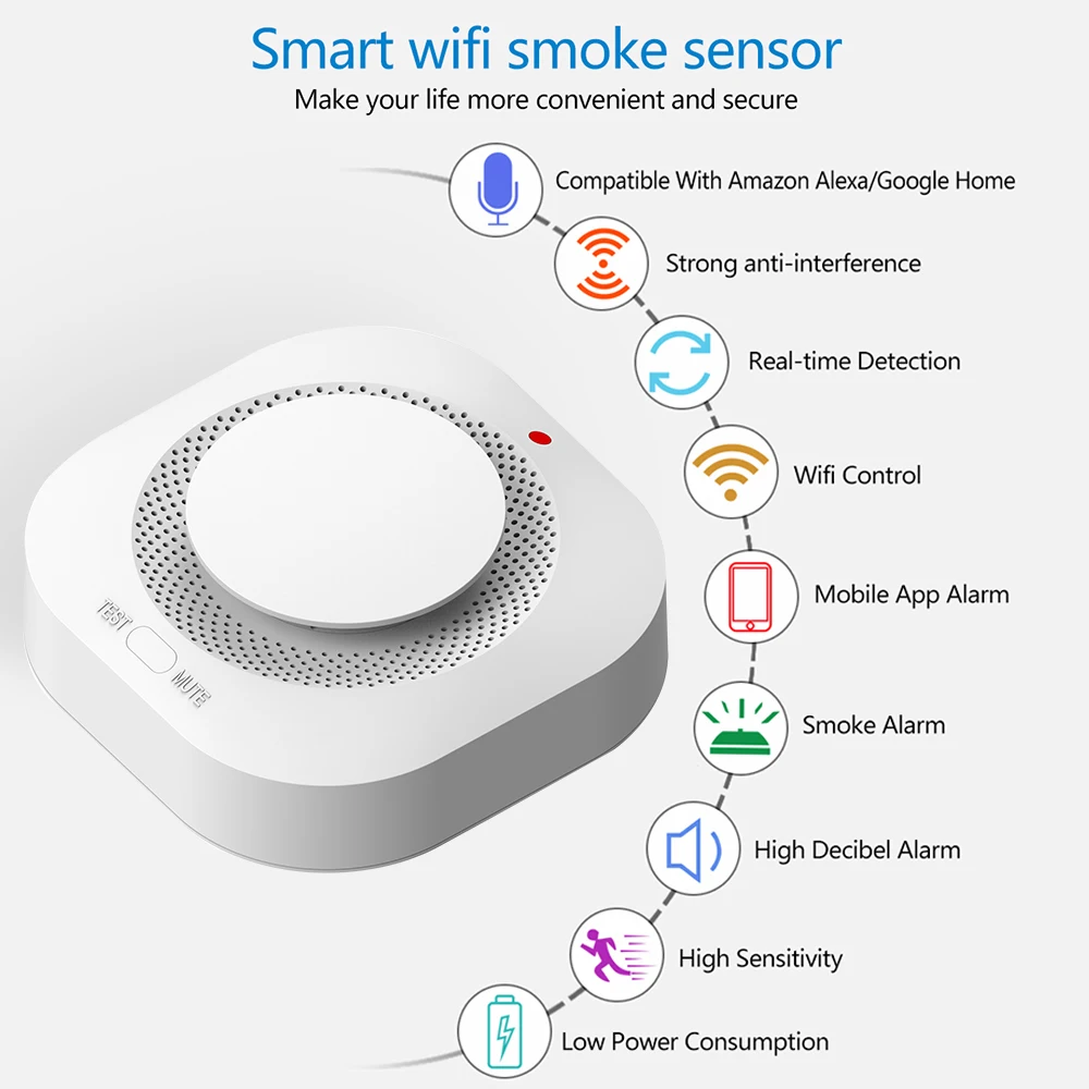Smoke Alarm Tuya Smart WiFi 90DB Sensor Home Security System Siren Fire Protection Smart Life APP Notification