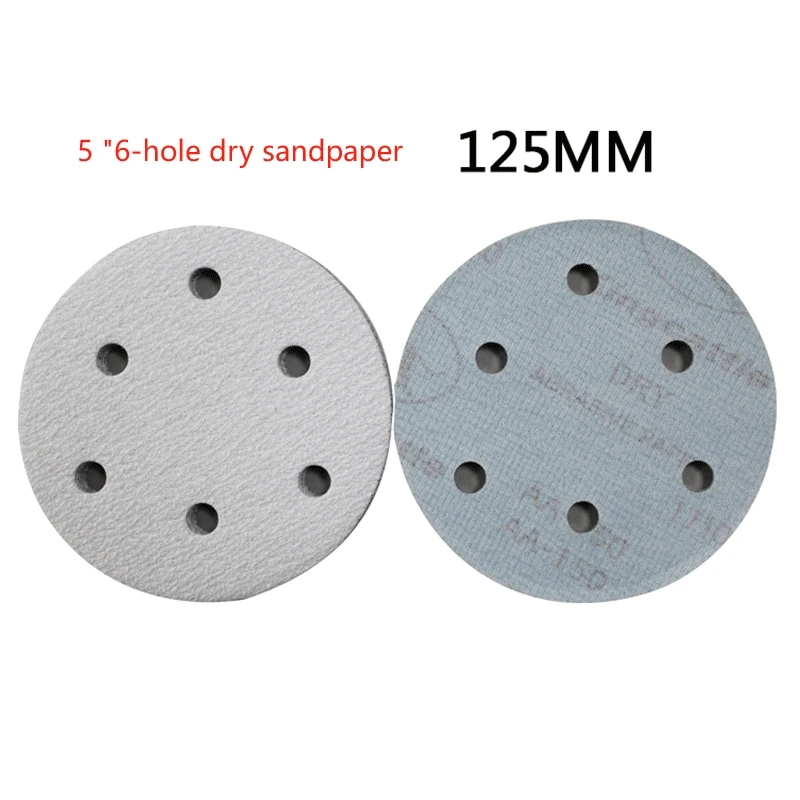 50개 5인치(125mm) 원형 사포 6홀 샌딩 디스크 세트 80-400 후크앤루프 접착..