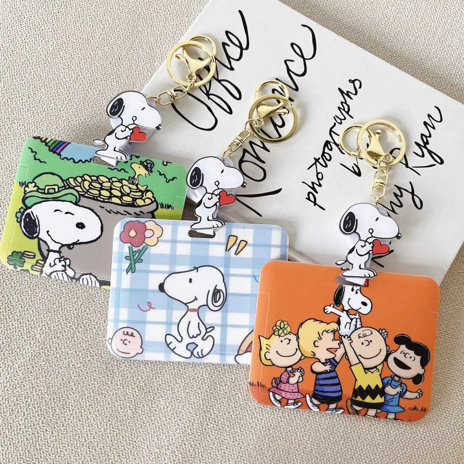 Snoopy Retractable Card Holder Keychain Student Campus Meal Card Hospital  Nurse Badge PVC Holder with Lanyard Kids Card Cover