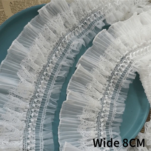 Lace ribbon lace sewing supplies lace sewing accessories clothing craft accessories 8CM Wide 3D Chiffon Stretch Lace Collar Ribbon Frills Needlework Elastic Ruffle Trim For Sewing Clothing DIY Crafts
