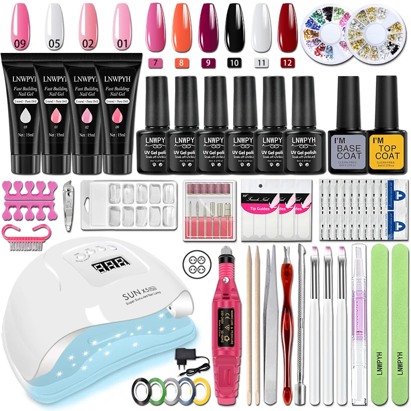 Manicure Set Poly Nail Gel Kit Professional Nail Set With Nail Lamp Acrylic Extension Gel Nail Polish All For Nail Gel Tools Kit 4