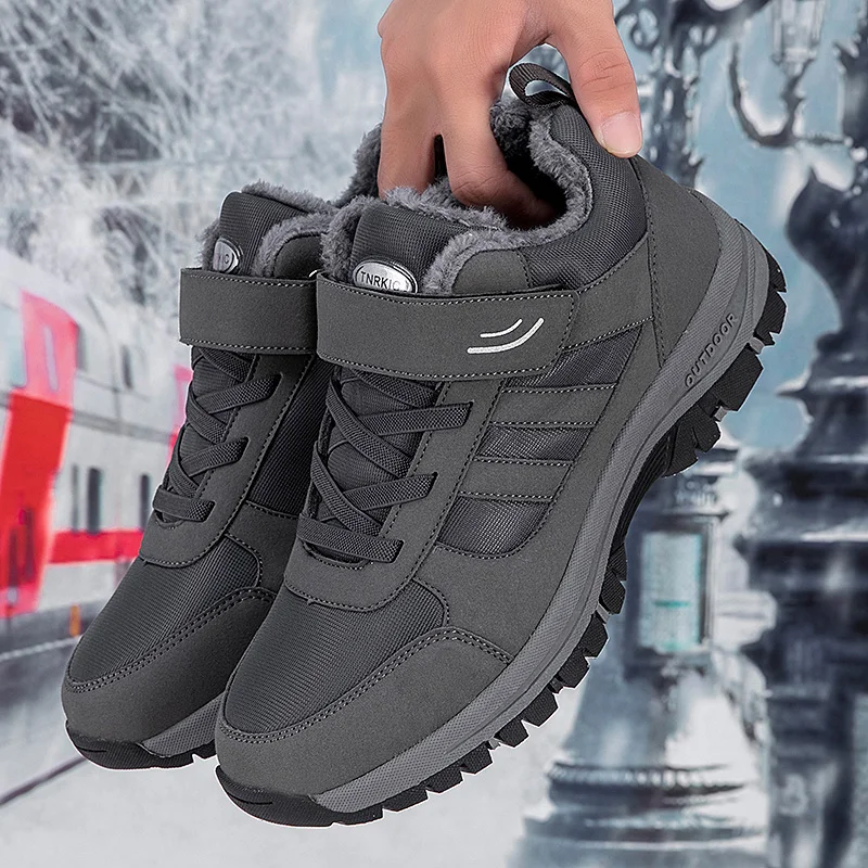 WUHX Bottes De Neige Pour Hommes Hiver Bottines Chaudes En Cuir Bottes Imperméables Antidérapantes En Plein Air Randonnée Travail Chaussures D' équitation,Black-48