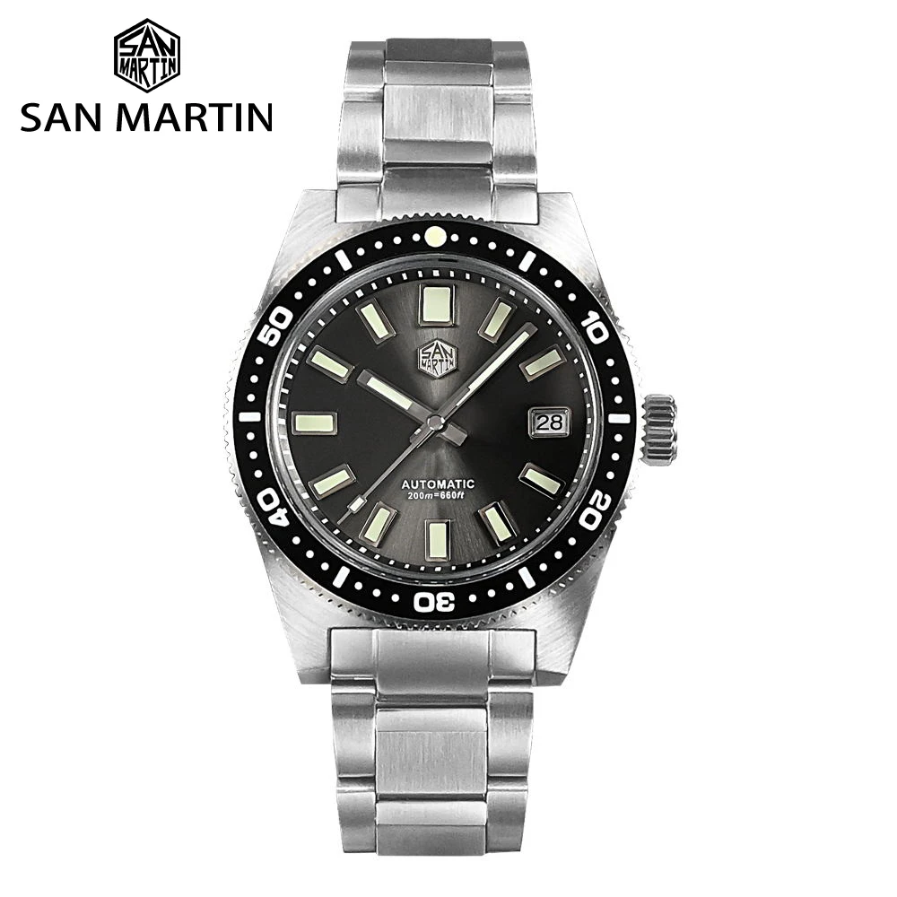 San Martin 62mas V4 41mm Diver Watch Sapphire Applied Logo NH35 Automatic Mechanical Watches Bracelet Date 20Bar Lume SN0007