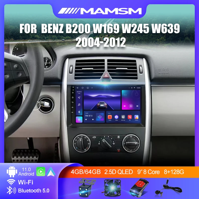 

Автомагнитола на Android 12, мультимедийный видеоплеер для Benz B200, Vito, Viano, W169, W245, 2004-2014, стерео головное устройство, динамик Carplay