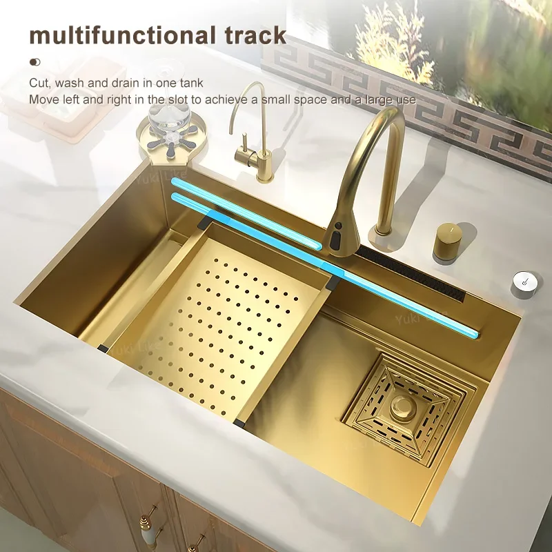 Évier de Cuisine en Acier Inoxydable localité 304, Cascade, Fente Unique, Lavabo localité, Poste de Travail Précieux, Dstress- in/Under16: