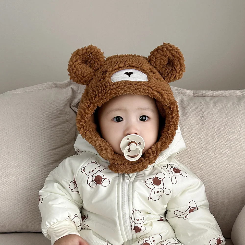 

Cartoon Baby Hat Autumn Winter 2023 New Infant Toddler Boys Girls Cap Children's Protective Mask One Plus Fleece Warm Hats