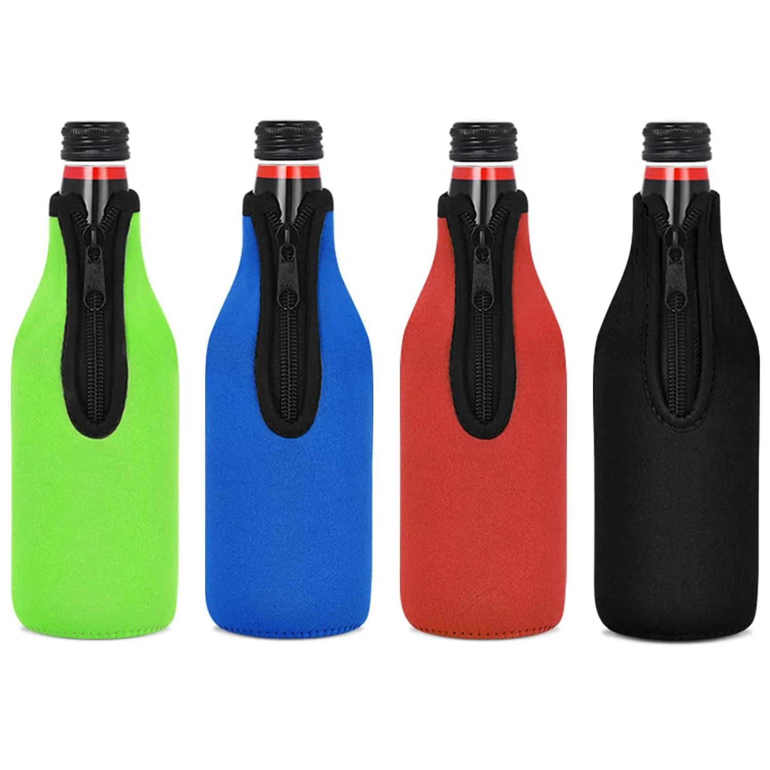 4 Pack Beer Bottle Insulator Sleeve Keep Drink Cold Zip-Up Bottle Jackets Beer Cooler Sleeves Neoprene Cover beer bottle vest