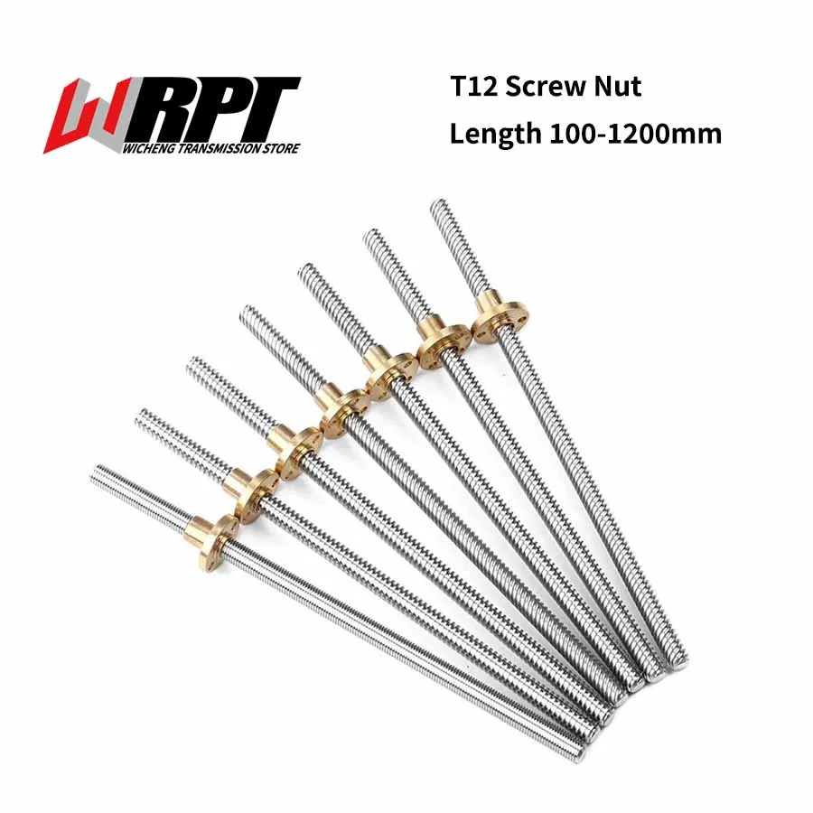 T12 Trapezoidal Screw With Nut Lead 2/3/4/8mm For Engraving Machine Parts Length 100 200 300 400 500 600 700 800 900 1000 1200mm