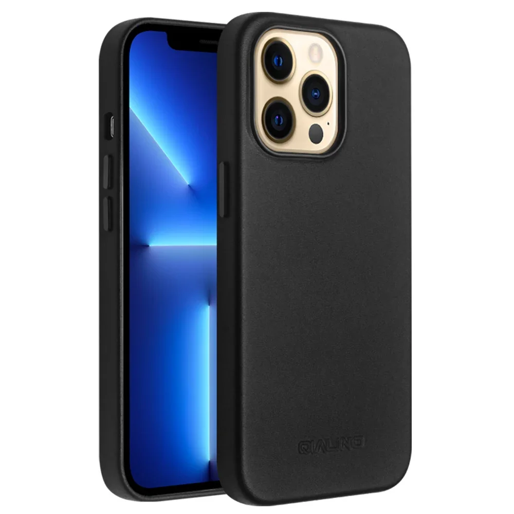 QIALINO Genuine Leather Slim Phone Case for iPhone 13 Mini Fashion Handmade Magnetic Function Back Cover for iPhone 13 Pro Max