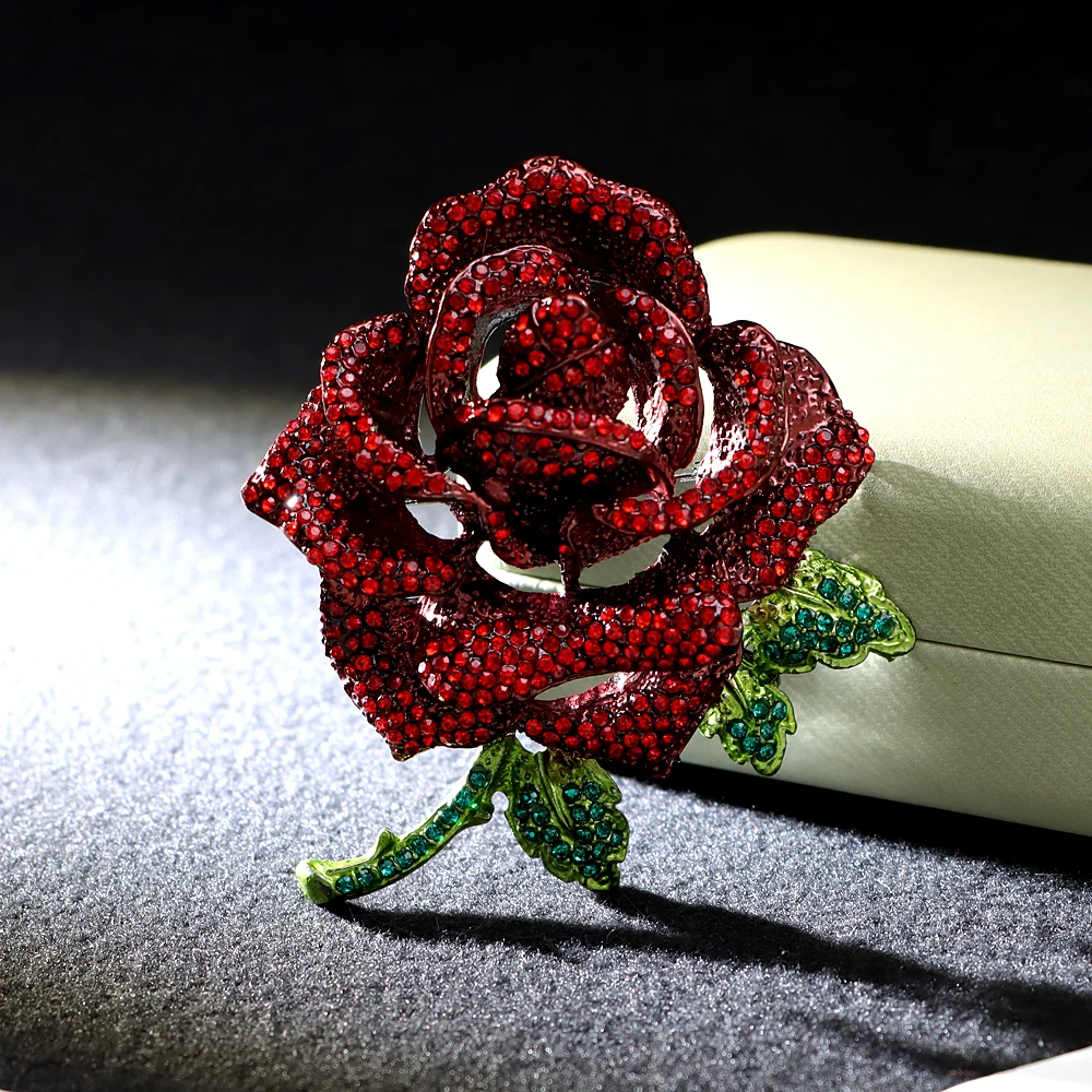 

CINDY XIANG Rhinestone Luxury Large Rose Brooch Valentine's Day Flower Pin Bouquet Corsage Winter Accessories Jewelry Good Gift