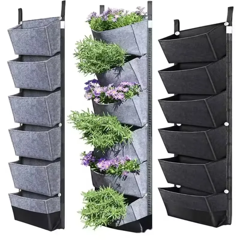 7-Fach Vertikaler Pflanzbeutel aus Filz zum Aufhängen an der Wand für Blumen und Gemüse, Outdoor- und Indoor-Gartenpflanzer