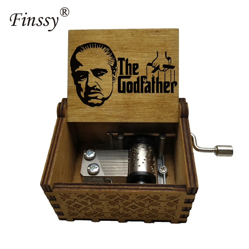 new arrival figure print Wooden hand The Godfather Music Box Christmas birthday Gift Party Casket Anonymity Decoration