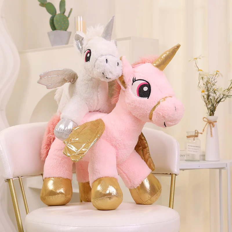 Kawaii Pink White Unicorn Plush Toy Cute Stuffed Animal Soft Giant Cartoon  Wing Flying Horse Sleeping Pillow for Girl Xmas Gift unicorn slippers for boy girl rainbow shoes 2019 summer toddler animal kids outdoor baby slippers pvc cartoon kids slippers