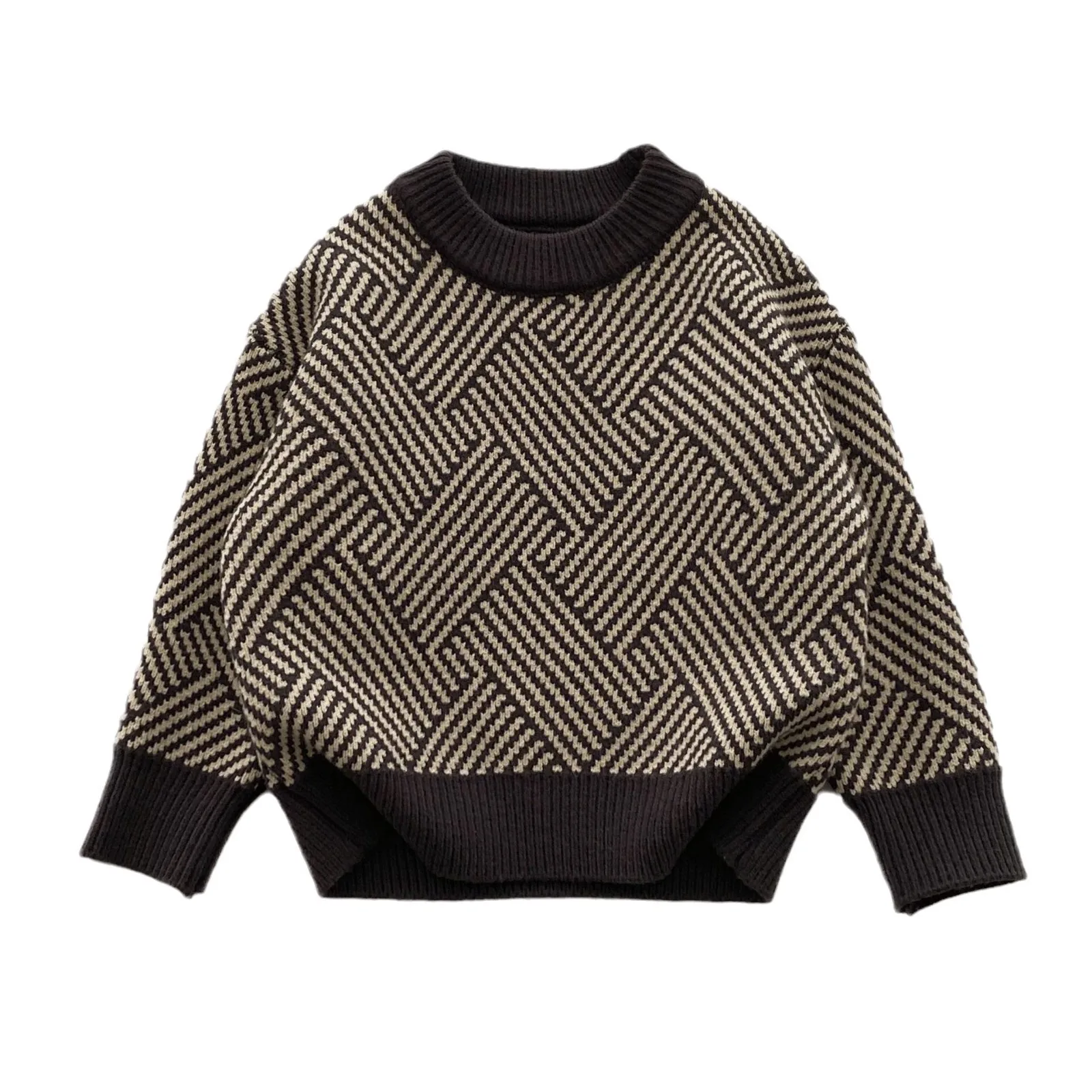 2026 봄 어린이 소년 스웨터 느슨한 인쇄 두꺼운 따뜻한 어린이  소년 니트웨어 느슨한 라운드 칼라  소년 풀오버
