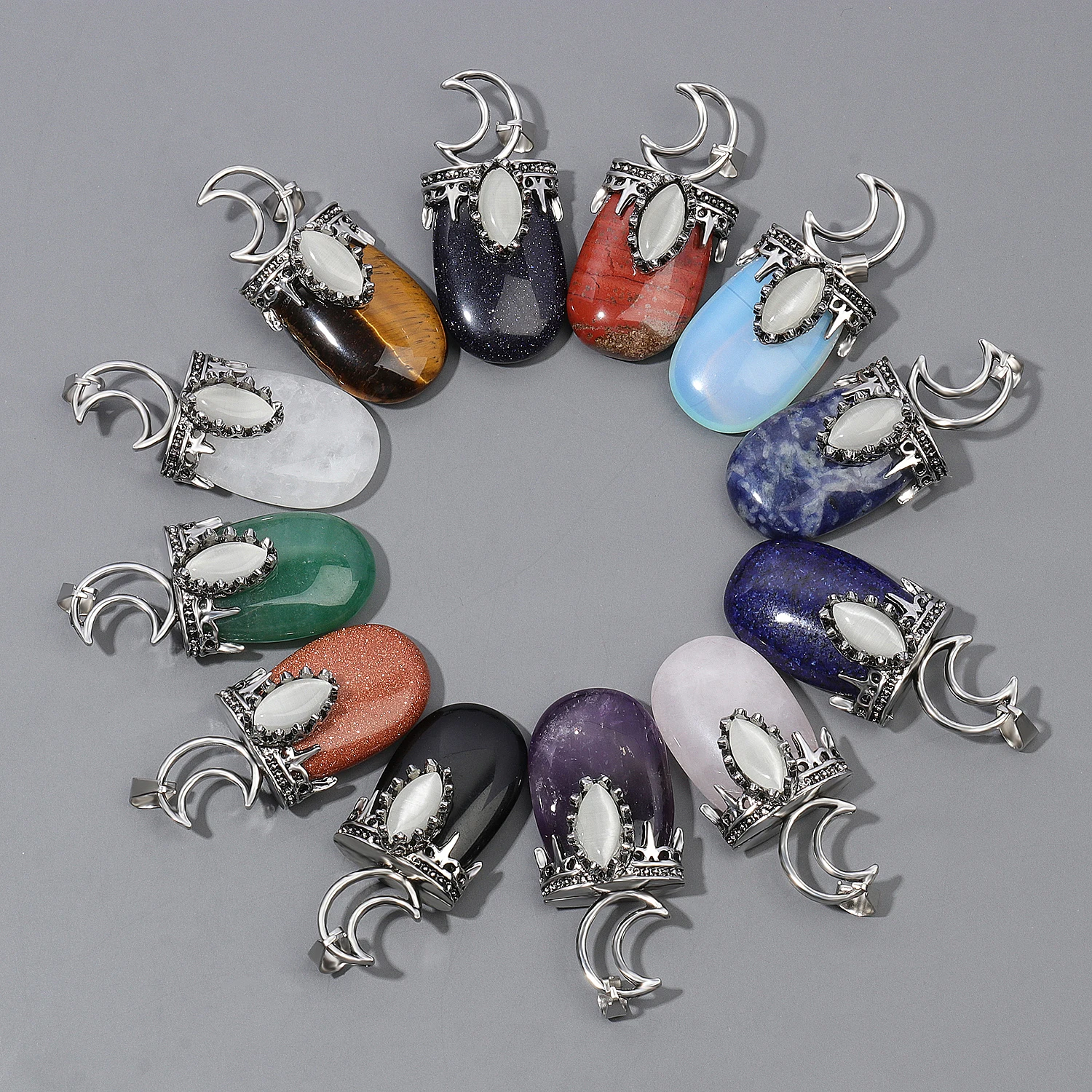 

Fashion Pendants Chain Amethyst Black Agate Sandstone Blue Sodalite Jasper Charms Jewelry Making Diy Supplies 1Pcs