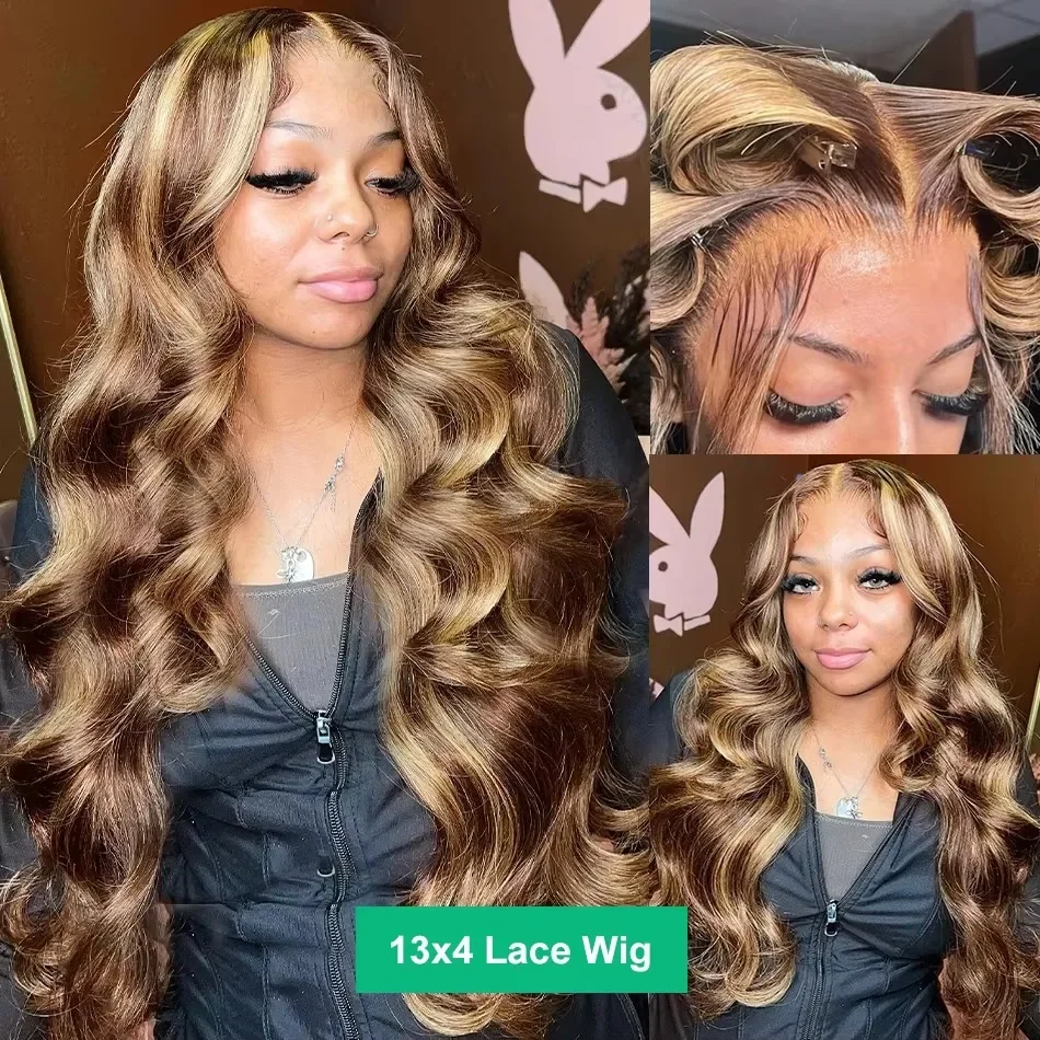 30 Inch Body Wave Highlight Lace Front Wig Human Hair 13x4 Hd Lace Frontal Wig High Density Colored Brazilian Hair Wigs Women