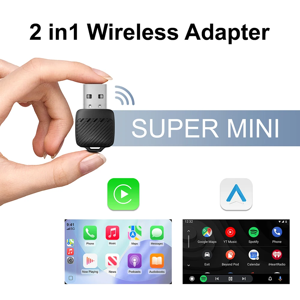 Wireless CarPlay & Android Auto Adapter with High-Speed WiFi USB Plug-and-Play Connectivity