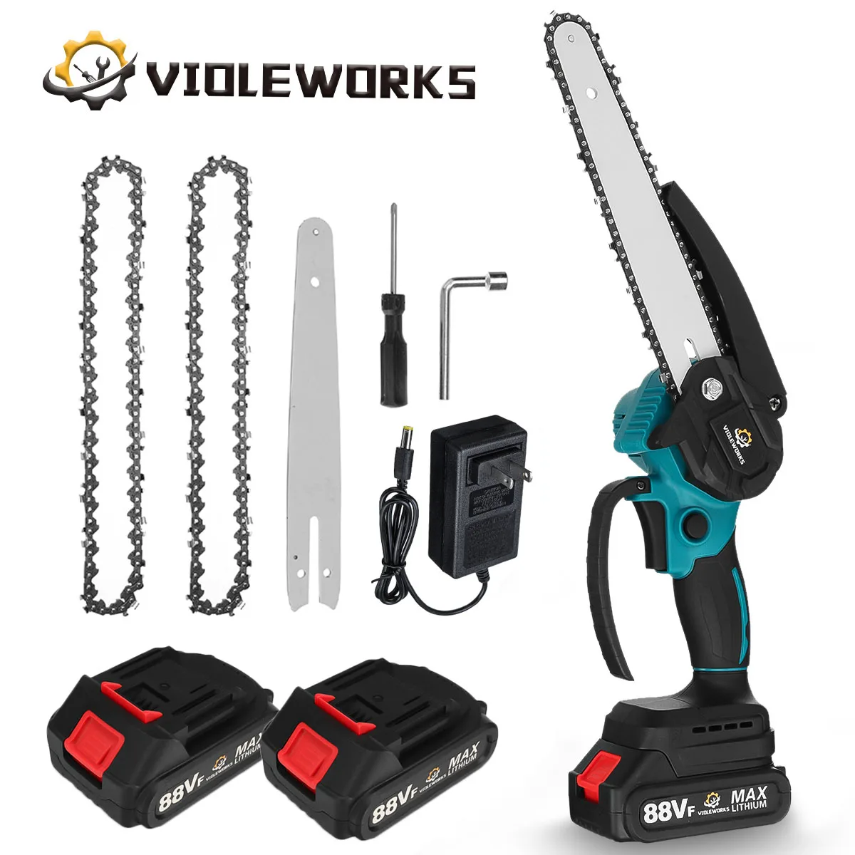 

VIOLEWORKS 8 inch Brushless Chainsaw 3000W Electric Chain Saw Garden Branch Tree Pruning Power Tool For Makita 18V Battery