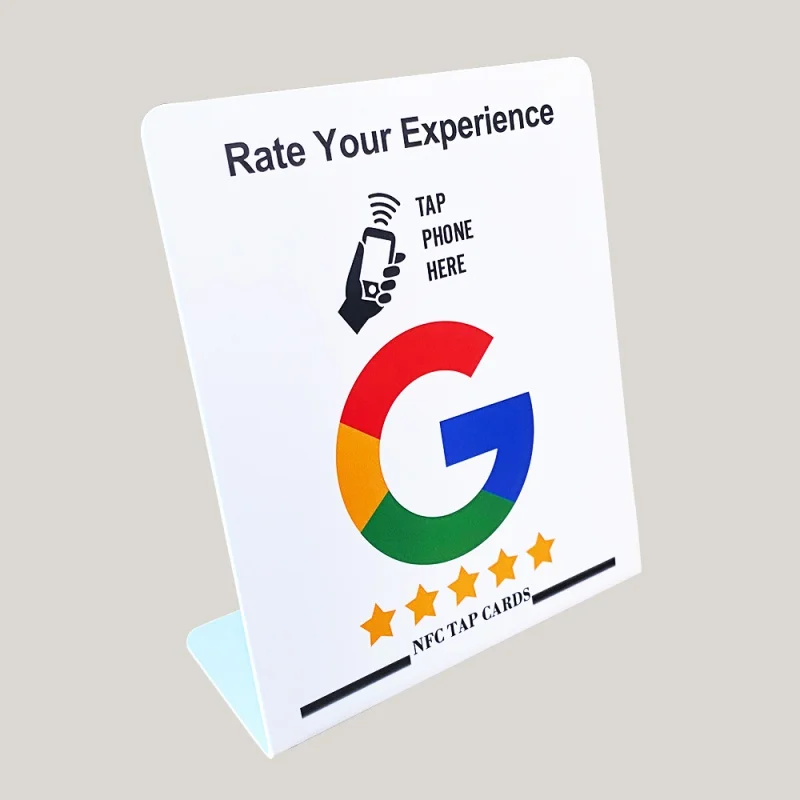 

Customized NTAG216 Chip Google Tap Review NFC Card Stand Display Table Display NFC Card Stand for Google Review