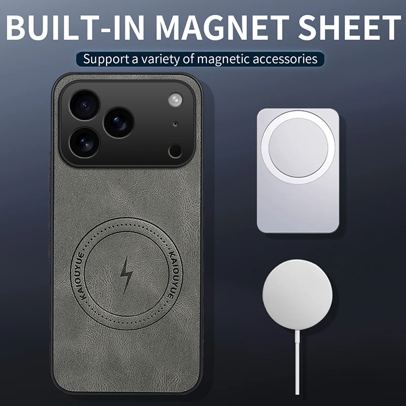 Luxurious Skin-Friendly PU Leather Magnetic Case with Shockproof Wireless Charging Capability