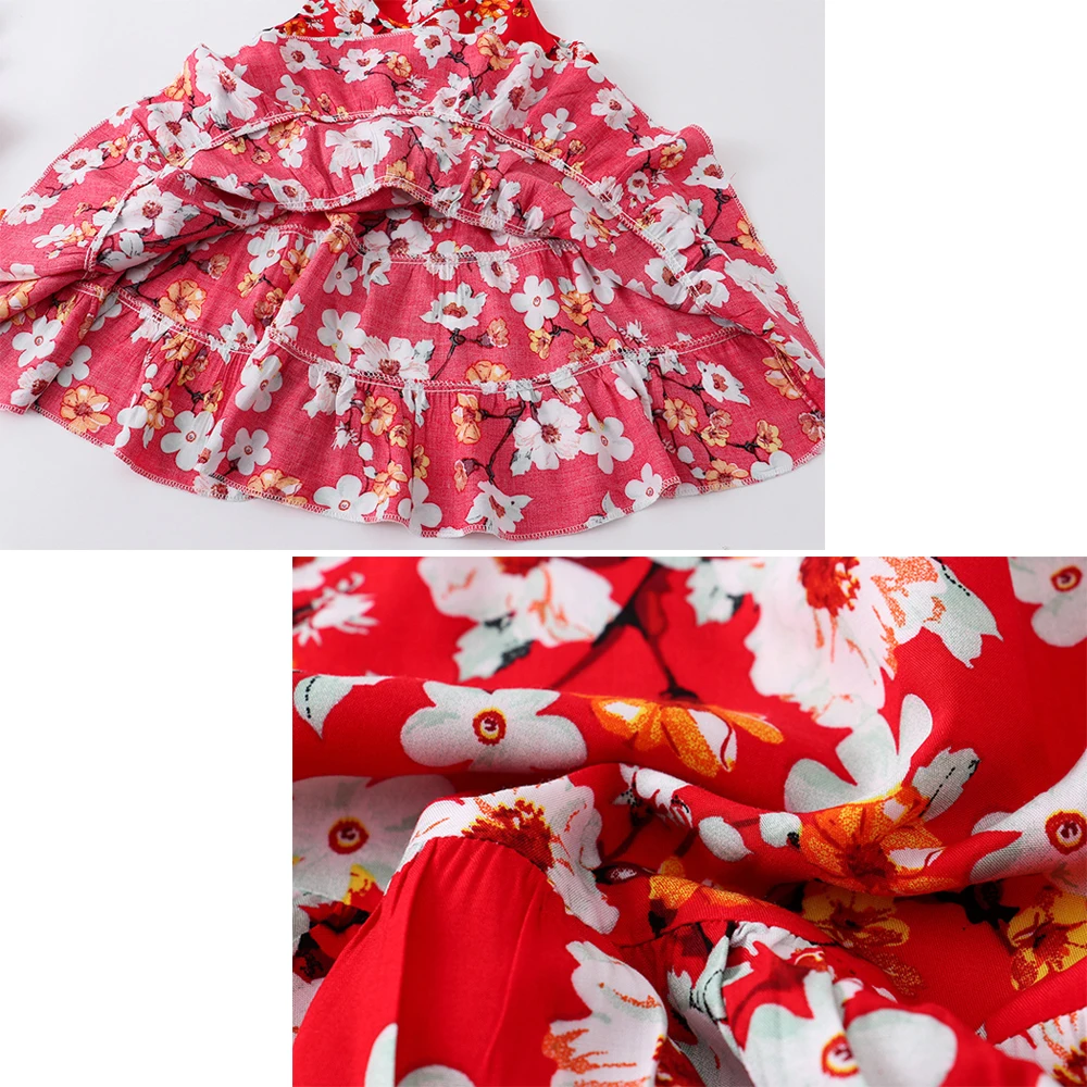 Mother Daughter Matching Dresses Family Look Mommy and Me Clothes 2023 Summer Women Girls Outfits Flower Printed Dress 5