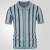 Vintage Striped Crochet Knitted Shirts Mens Spring Summer Casual Short Sleeve Buttoned Lapel Knit Tops For Men Trendy Cardigans 4