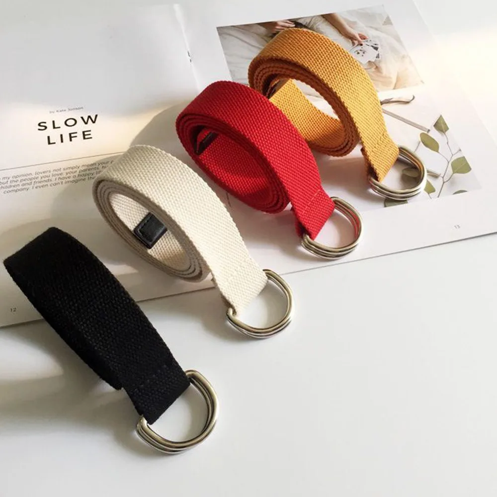 Canvas Men Belt Double Round Buckle Durable Fashion Waistband