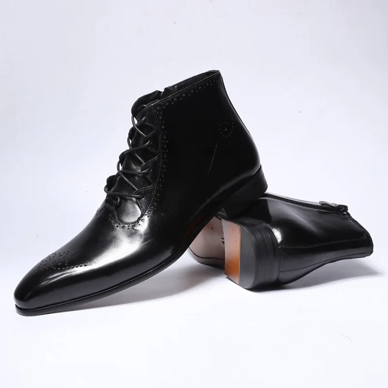 Spring Autumn Fashion Genuine Leather Ankle Boots High Top Lace Up