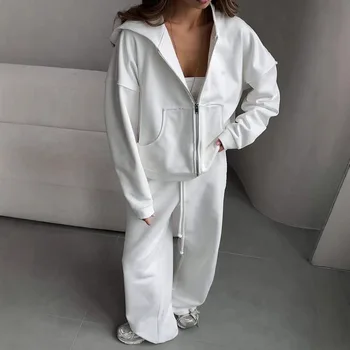 Beautiful Women's Tracksuits with A Zipper and A Hood Trousers Pink Two Piece Set Women Blue Classic Pant Sports Suit for Spring