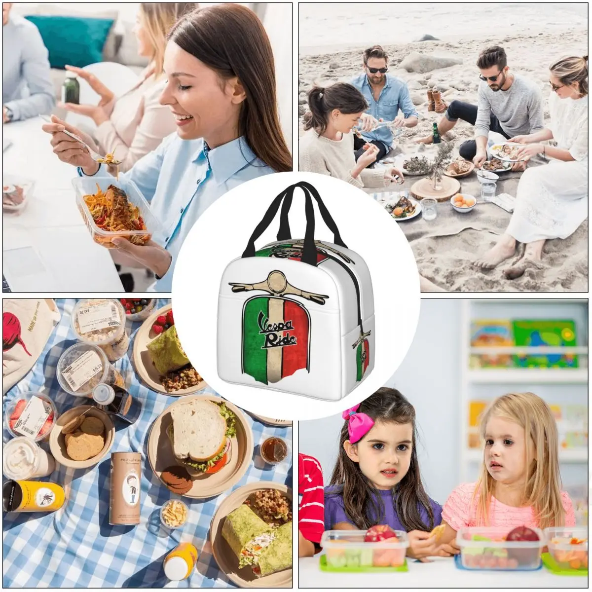 Vespa-Lunch Bags Insulated Bento Box Portable Lunch Tote Leakproof Picnic Bags Cooler Thermal Bag for Woman Girl Office