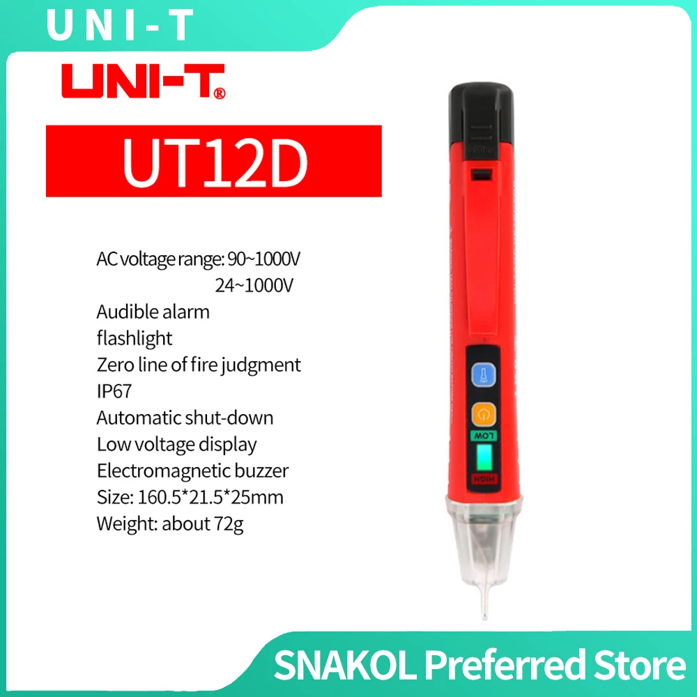 UNI-T 비접촉식 전압 감지 펜, 고저전압 듀얼 모드 1000V 휴대용 전기 전압 테스터 펜슬 (가정 및 전기 기술자용)