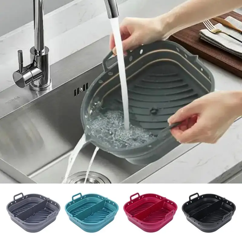 

Air Fryer Silicone Liners Anti-Splash Baking Trays Higher Rim Foldable Collapsible Airfryer Liner for Air Fryer Microwave Oven