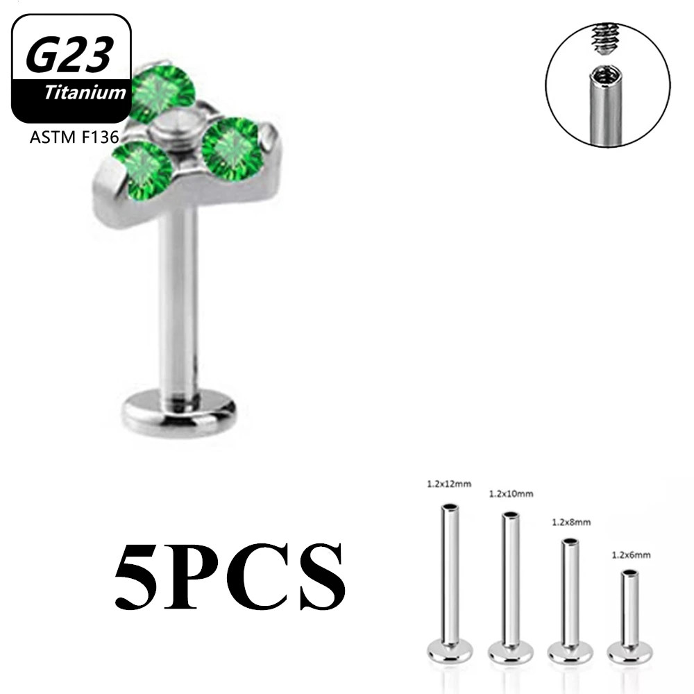 5Pcs ASTM F136 Titanium Earrings Pierc Studs Triangle Labret Stud Helix Ear Cartilage Lip Bar Body Piercing Jewelry Wholesale