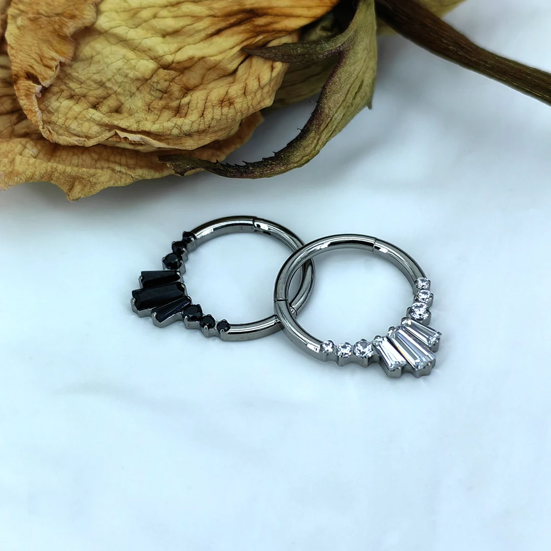 ASTM F136 Titanium Hinged Segment Ring T Shape Zirconia Cluster Hinged Segment Rings 16G Septum Clicker Body Jewelry