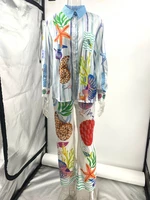 Bohemia Satin Print Loose Two Piece Sets Women Causal Long Sleeve Shirts+Long Wide Leg Pants Female Beach Summer Outfits - Image 5