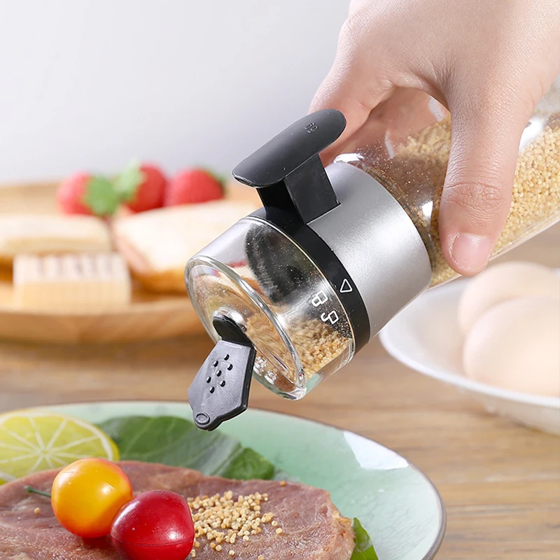 Push-type Salt Dispenser Sugar Bottle Spice Pepper Shaker Can Jar PushType Seasoning Container Kitchen Gadgets, salt shaker, spices bottle, salt pepper shakers, seasoning jar