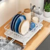 1pc Dish drying rack Kitchen countetop storage holder with drained board Dish&Bowl&tableware organizer Black White 3