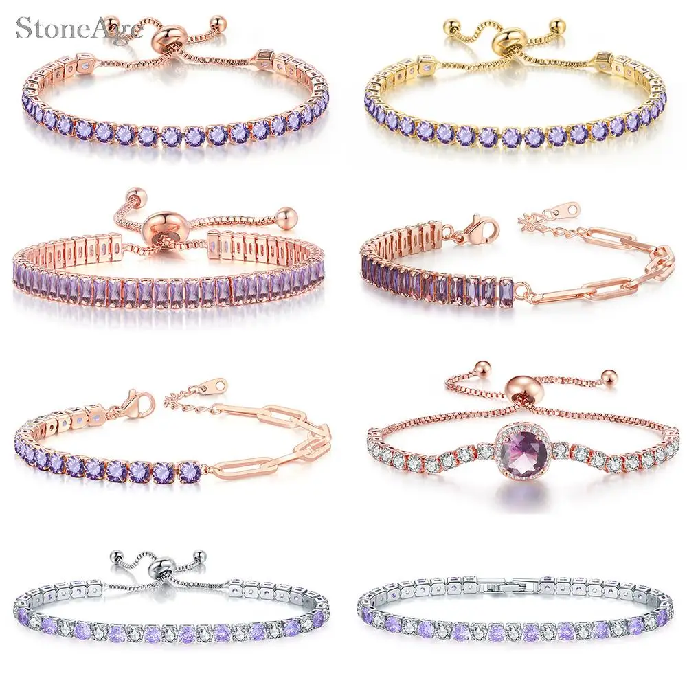 Uloveido Adjustable Slider Bolo Tennis Bracelet For Women - Hypoallergenic Cubic Zirconia In Purple Pink Blue Green