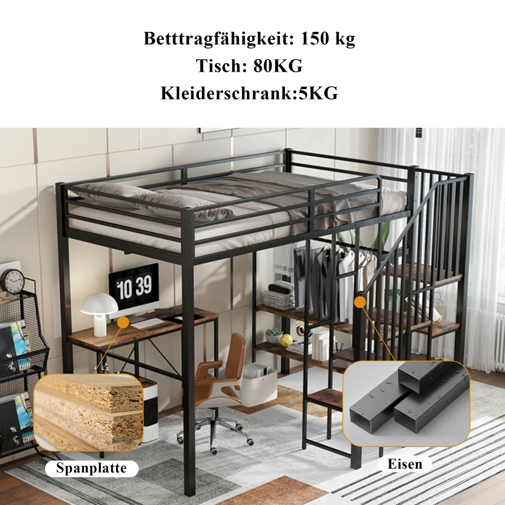 120 x 200 cm großes Etagenbett aus Eisen, für Kinder und Jugendliche, Eckschrank mit Stauraum, Bett mit Tisch und Ablagefach – Detail 8