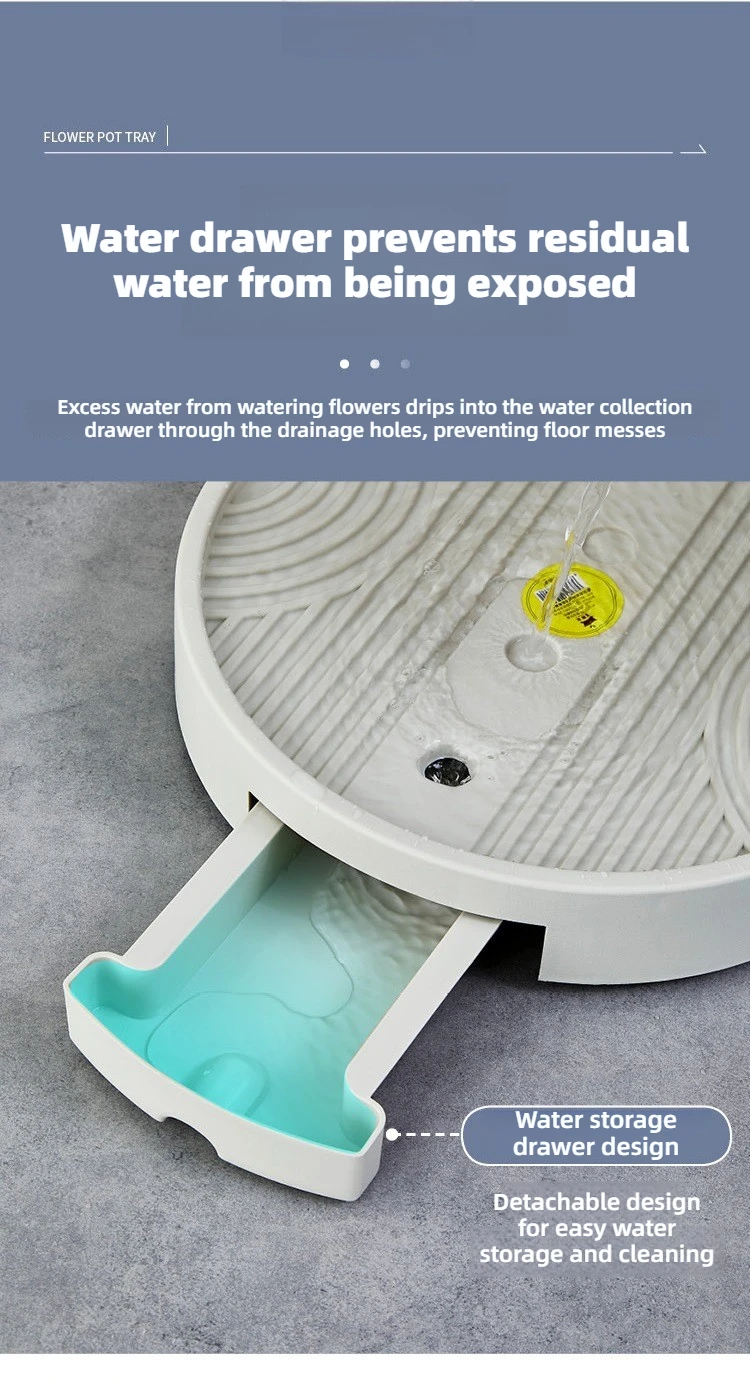 Mobiler Runder Blumentopf mit Kunststoff-Untersetzer und Rädern zur Wasserspeicherung, Hohe Belastbarkeit und Atmungsaktive Bodenunterstützung – Detail 8