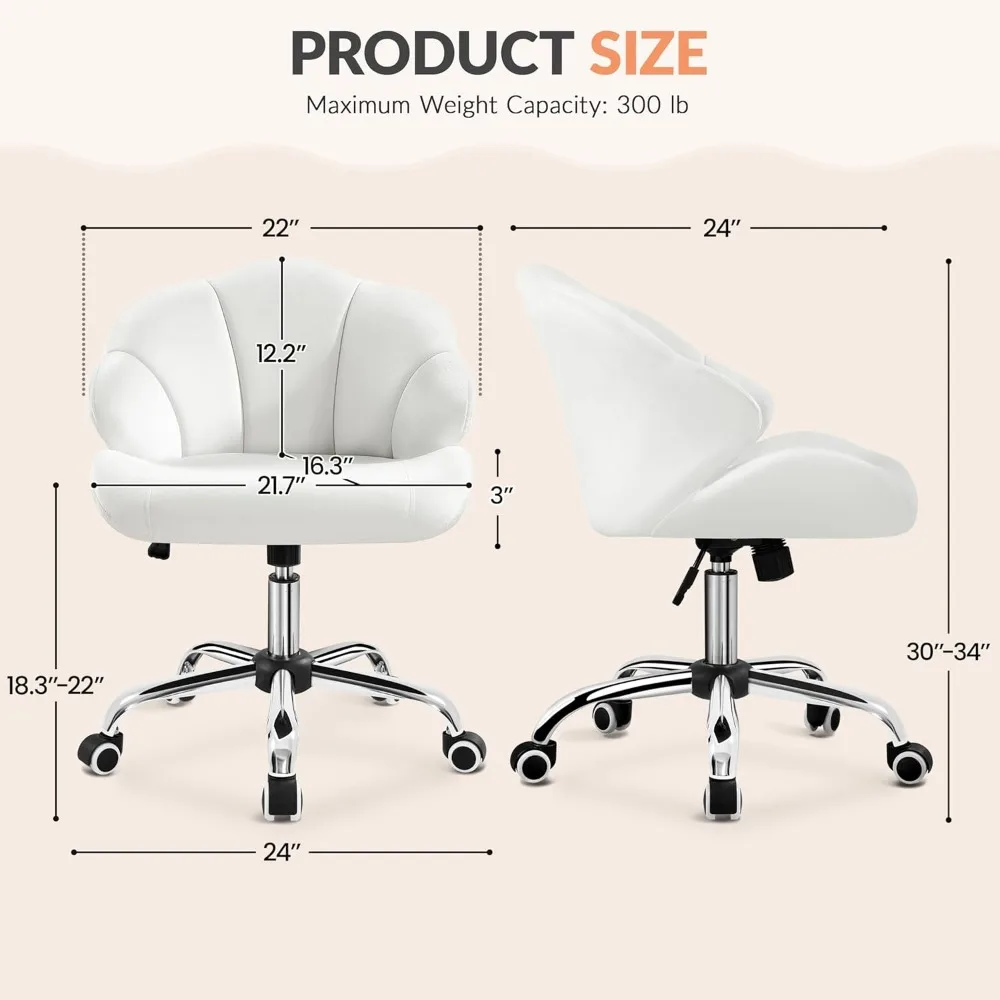 Cute Velvet Desk Chair Shell-Shaped Back Vanity Chairs Modern Swivel Desk with Wheels Adjustable Height for Home Office Bedroom 3