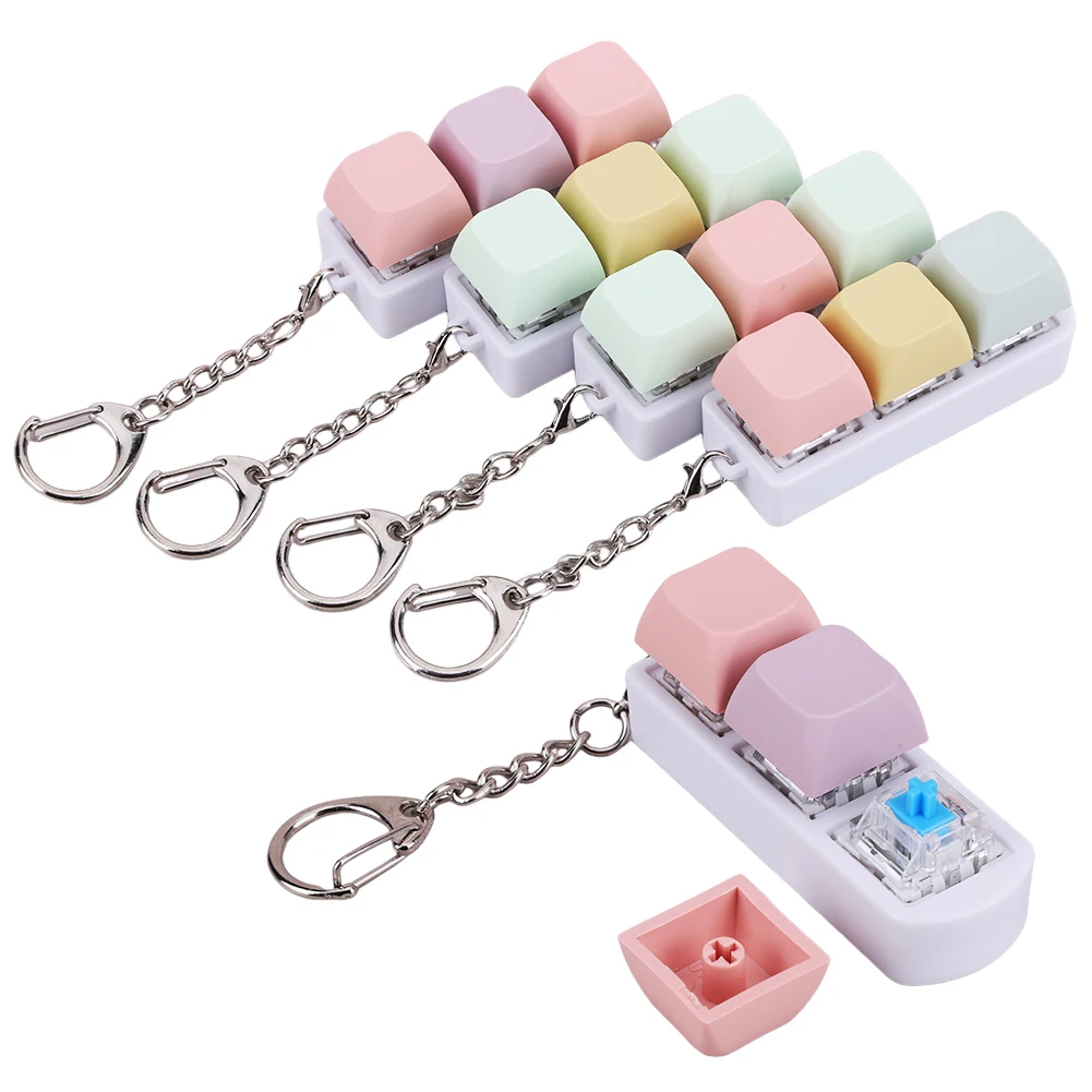 Keyboard Key Toy DIY Button Keycap Fidget Keychain Mechanical Key Toy Keyboard Cube for Adult To Relief Stress Pass The Time