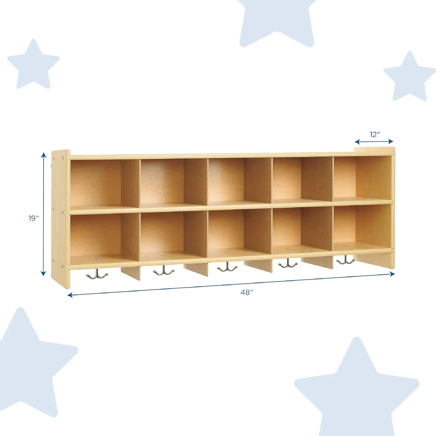 Angeles 10-Section Wall Locker, Classroom Organization, Cubbies for Daycare, Preschool, 12"D x 48"W x 19"H