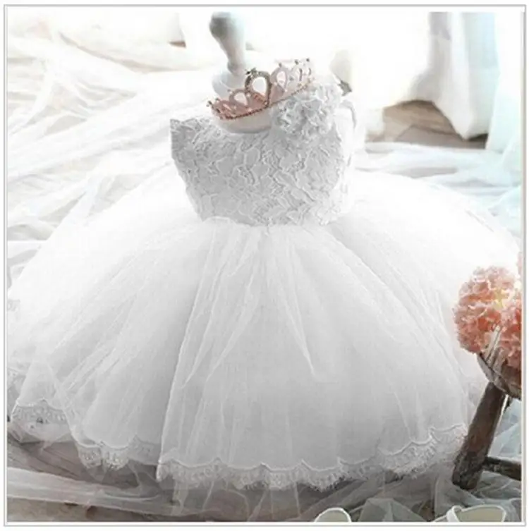 Girls Dress Baby Girl Dress Baby Girl Baptism Dresses Toddler White Lace Flower Tulle Christening 1 Years Birthday Princess Party Dress Newborn Wedding Gown