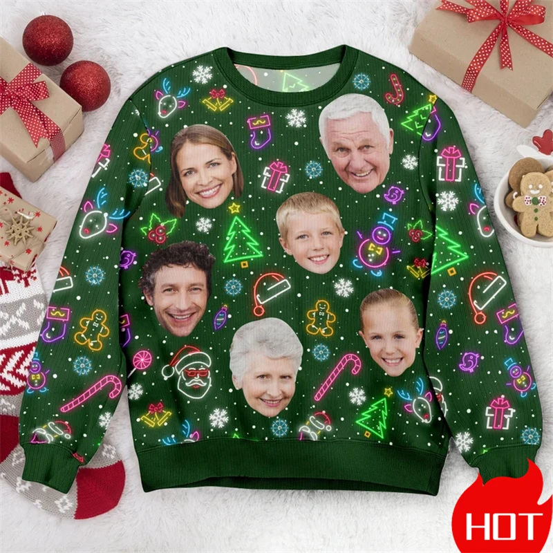 Customized Photos Ugly Christmas Sweater Unisex Personalized Photo Graphic Sweatshirts Customize Face Family Gifts Pullovers New