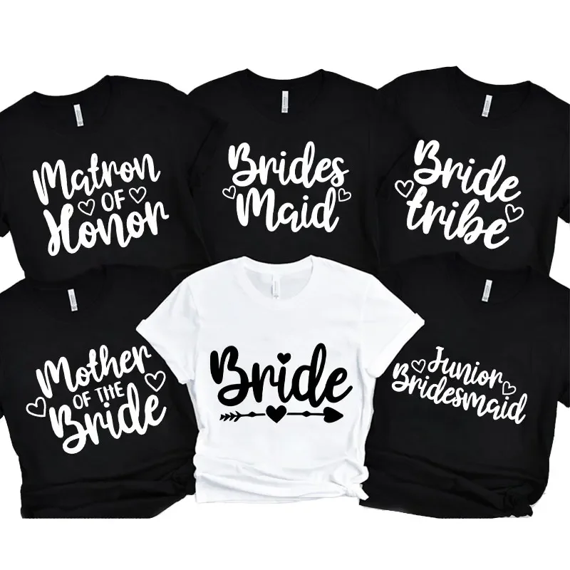 

Team Bride Tshirt Bachelorette Hen Tops Friends Bridal Shower Wedding Party T-Shirts Tees Women Short Sleeve Black White Blouses